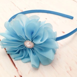 Turquoise Flower Headband - Aqua Blue Flower Headband - Flower Girl Headband - Chiffon Flower - Wedding Hair Accessories - School Headband