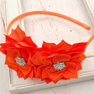 Orange Flower Headband, Flower Girl Headband, Poinsettia Flower Headband, Wedding Headband, Easter Headband