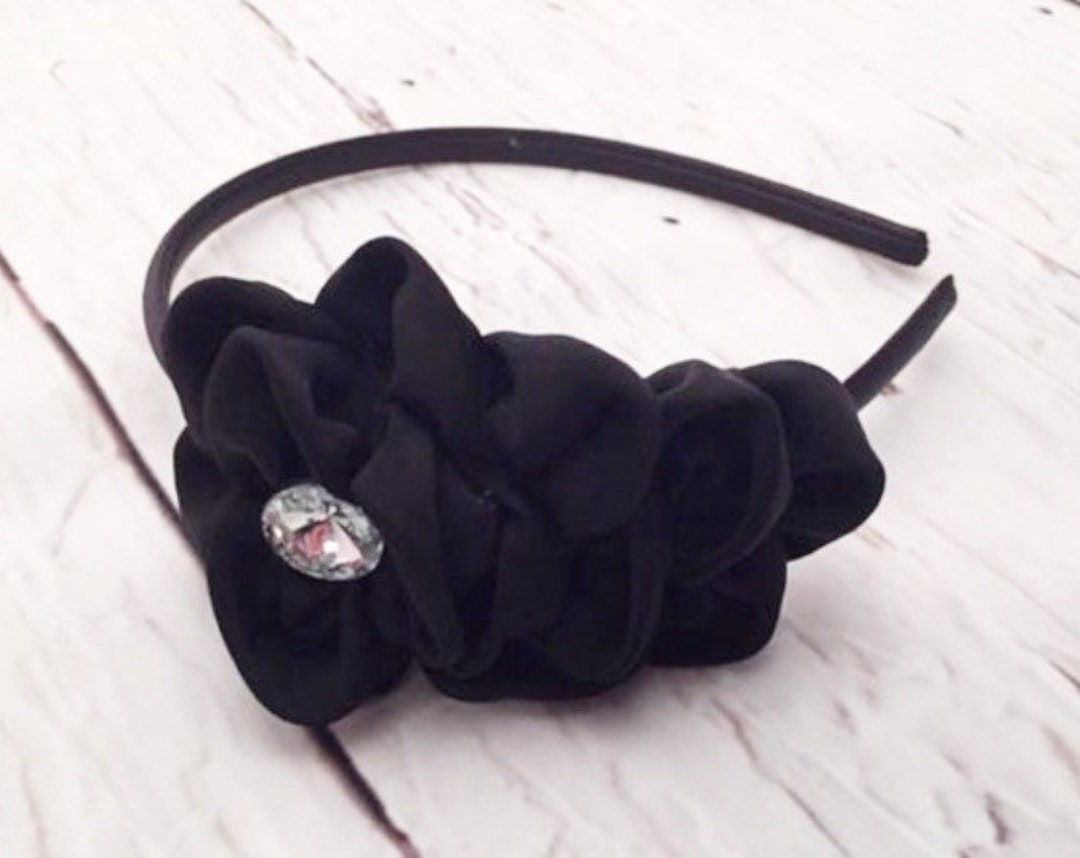 Black Flower Headband, Flower Girl Headband, Wedding Headband, School