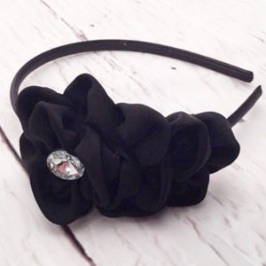 Black Flower Headband, Flower Girl Headband, Wedding Headband, School Headband, Flower Headband for Girls