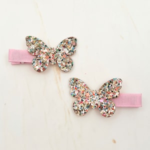 Butterfly Hair Clips, Set of 2 Multi Colored Chunky Glittered Butterfly Hair clips, Light Pink Butterfly Hair Clips