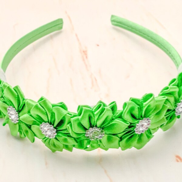 Lime Green Flower Headband, Green Headband, Flower Girl Headband, Crown Flower Headband, Green Wedding Accessories