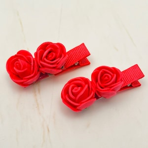 Red Rose Flower Clips, Red Flower Hair Clips, Rose Blossom Hair clips, Red flower hair pins