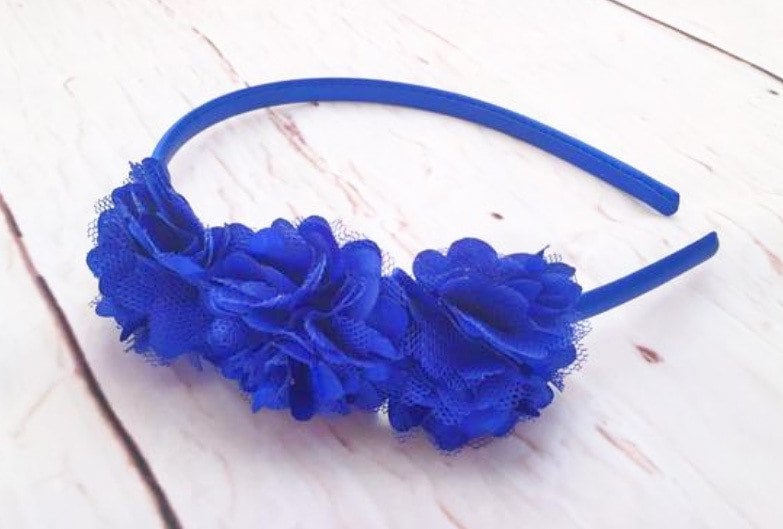 Royal Blue Twisted Rosette Headband Royal Blue Rose Flower Quill Feather Fascinator Headband  main image 3