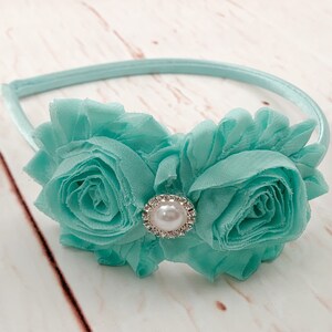 Mint Green Flower Headband, Aqua Flower Headband, Easter Headband, Flower Girl Headband, Wedding Accessories