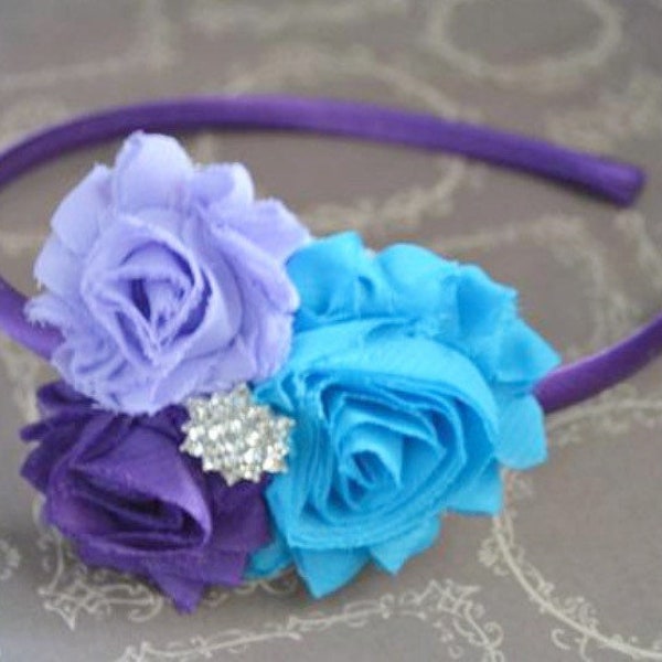 Purple Turquoise & Lavender Shabby Chic Headband, Purple and Blue Headband, Easter Headband