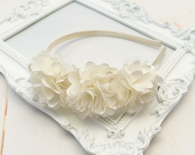 Pleated Flower Girl Hairband in Ivory main image 1
