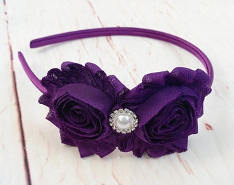 Purple Flower Headband, Flower Girl Headband, Wedding Accessories, Holiday Headband, Easter Headband, Christmas Headband