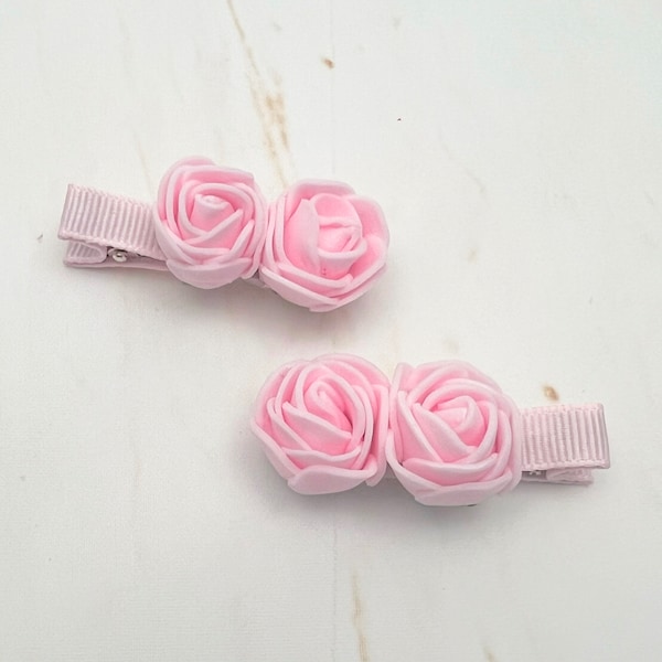 Light Pink Rose Flower Clips, Pink Flower Hair Clips, Rose Blossom Hair clips, Pink flower hair pins