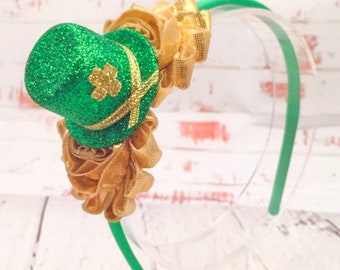 Saint Patrick's Day Headband, Green & Gold Shamrock Headband, Saint Patrick's Day Flower, Green Irish Headband