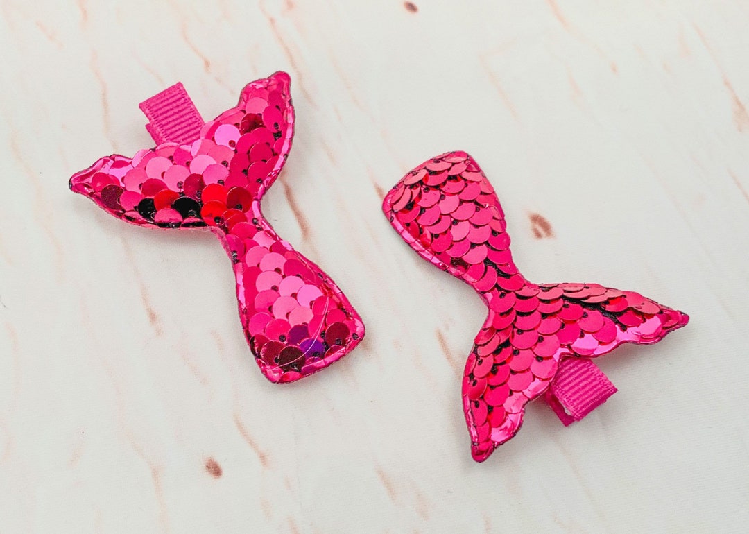 Mermaid Hair Clips Hot Pink Mermaid Sequin Clips Mermaid Etsy