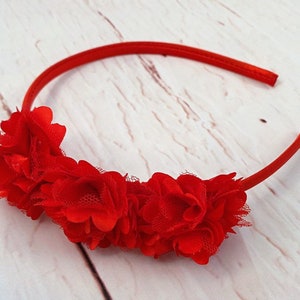 Red Flower Headband, Flower Girl Headband, Wedding Accessories, School Headband, Patriotic Headband, Christmas Headband