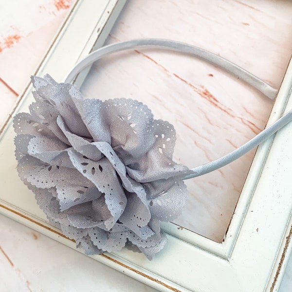 Silver Flower Headband, Grey Flower Headband, Flower Girl Headband, Gray Headband, Wedding Hair Accessories