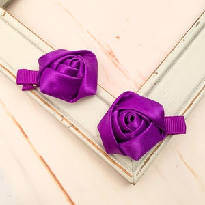 Set of 2 Purple Satin Rose Hair Clips, Purple Flower Hair Clips, Valentines Day Hair Accessories, Wedding Hair Clips, Wedding Accessories