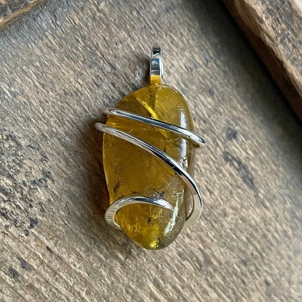 Amber in forged sterling silver pendant