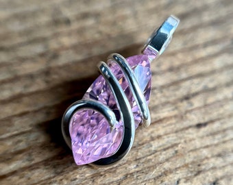 Pink cubic zirconia in sterling silver pendant