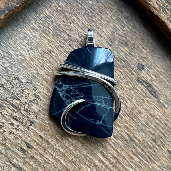 Spiderweb obsidian in sterling silver pendant