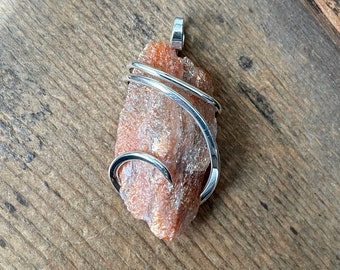 Sunstone in forged sterling silver pendant