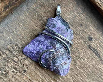 Sugilite in forged sterling silver pendant