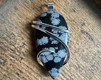 flake オプシディアンペンダント SILVER 925 Snowflake Obsidian in Sterling Silver Pendant - Etsy Canada