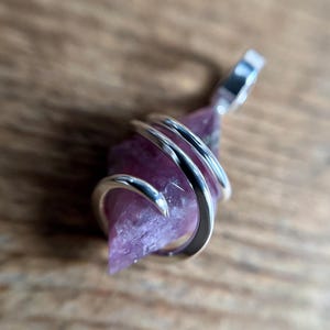 Faceted lepidolite mica in sterling silver pendant
