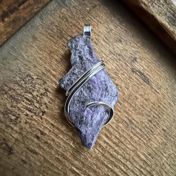 Sugilite in forged sterling silver pendant