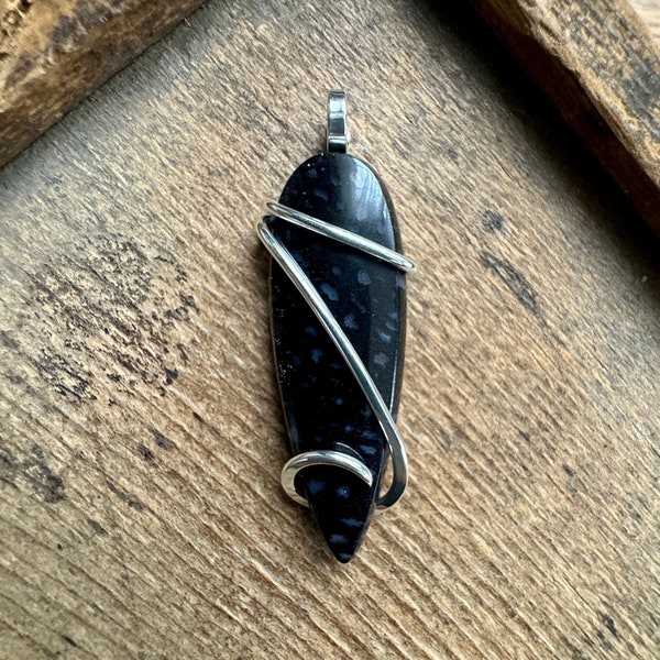 Agate fossil in sterling silver pendant