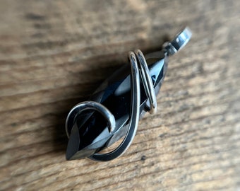 Hematite in forged sterling silver pendant
