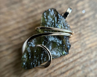 Moldavite in 14k gold pendant