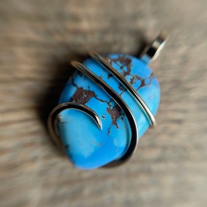 Kazakhstan turquoise in 14kt gold pendant