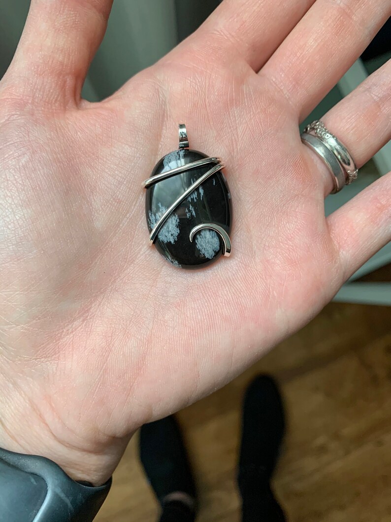 Snowflake obsidian in sterling silver pendant