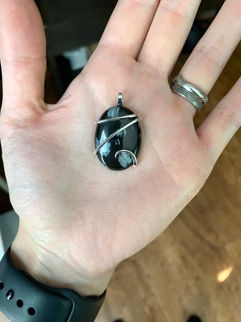 Snowflake obsidian in sterling silver pendant