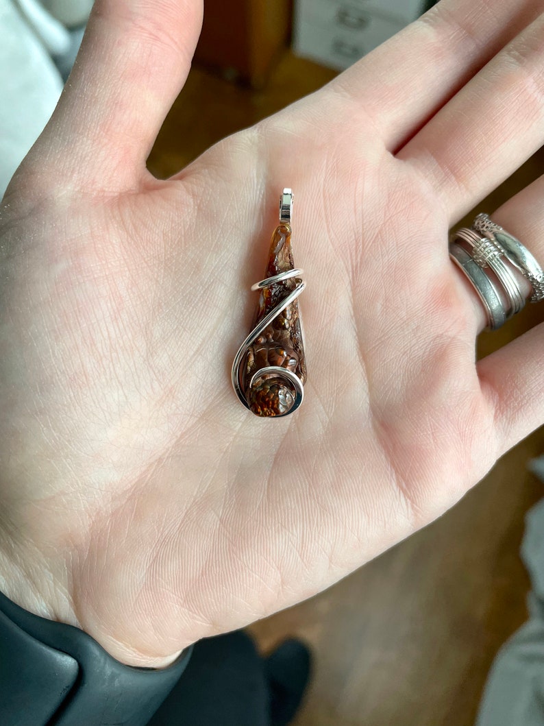 Fire agate in forged sterling silver pendant
