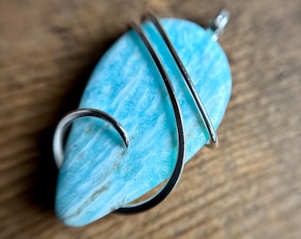 Blue aragonite in sterling silver pendant