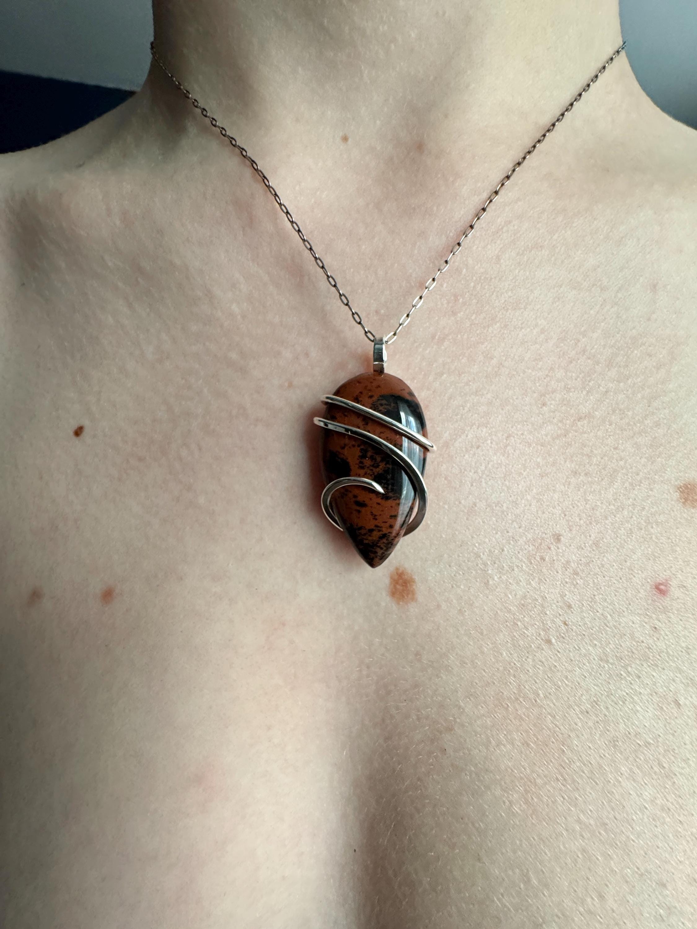 Pendentif En Argent Massif Avec Obsidienne Acajou OBSN26 - Neuf Sans Emballage