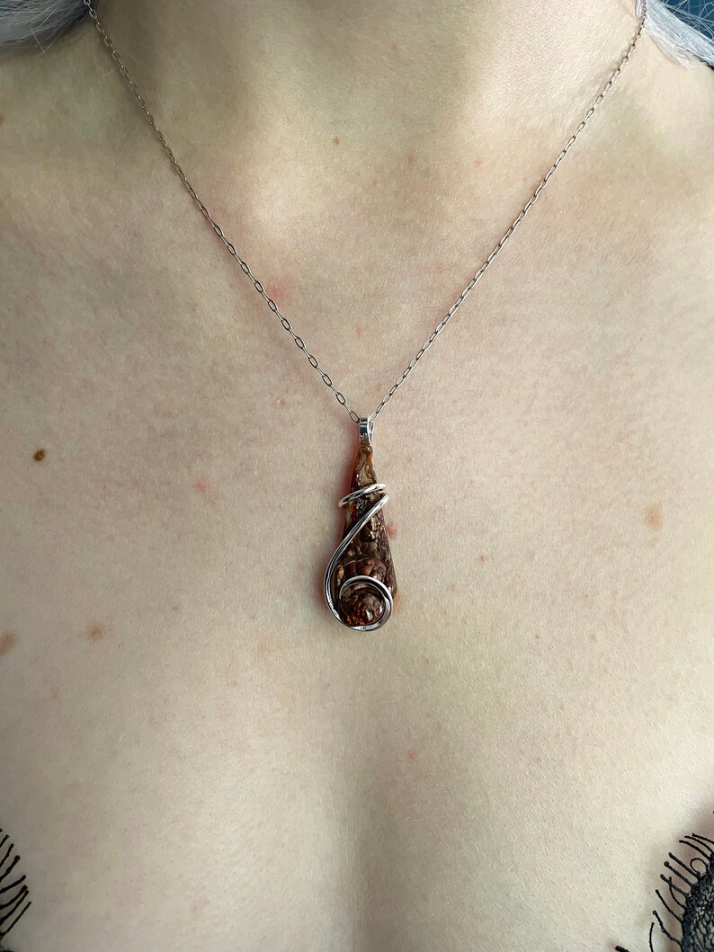 Fire agate in forged sterling silver pendant