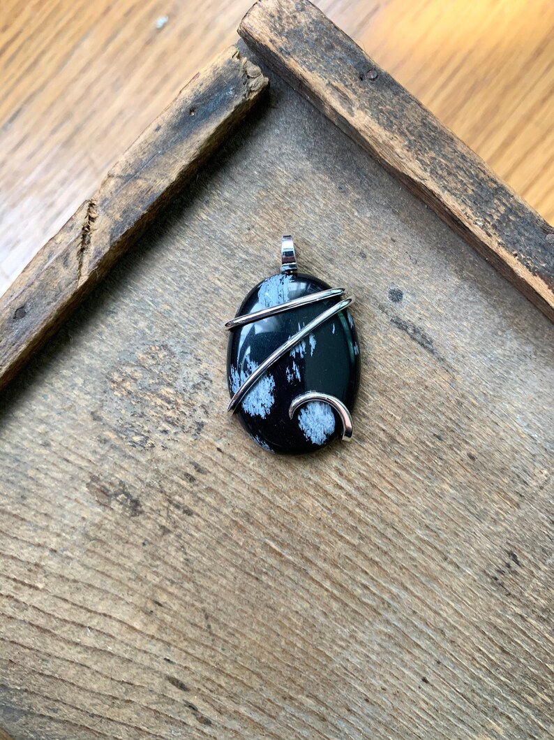 Snowflake obsidian in sterling silver pendant