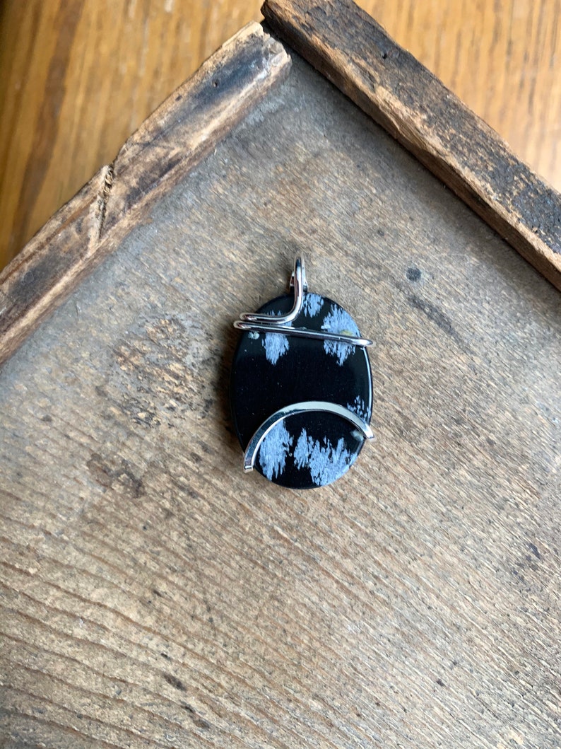 Snowflake obsidian in sterling silver pendant