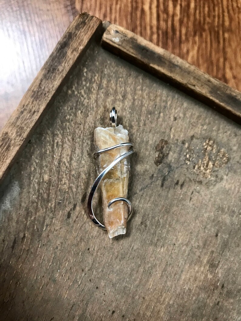 Selenite Crystal Set in Sterling Silver Pendant Etsy