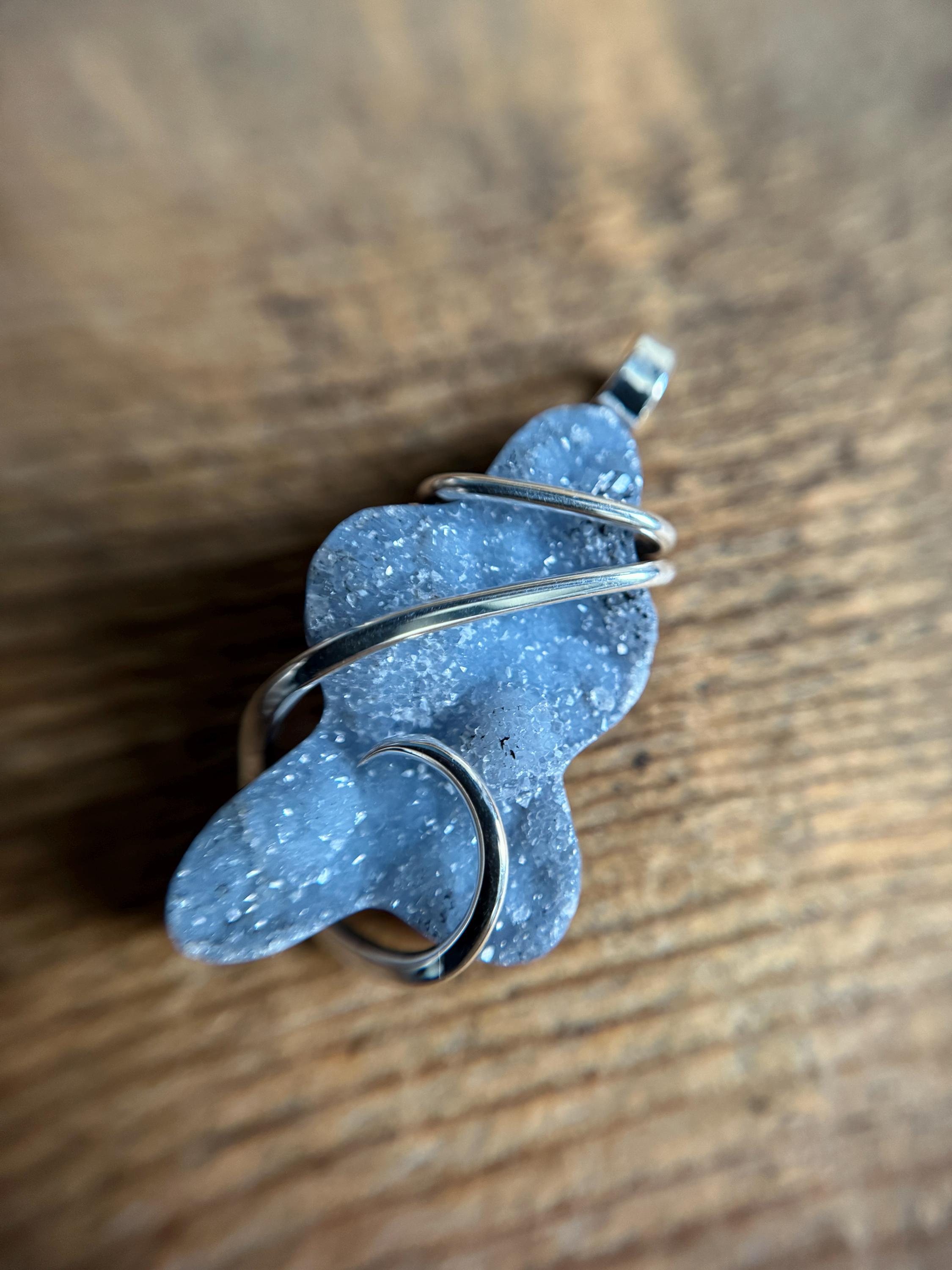 Pendentif En Argent 925 Fait Main - Quartz Agate Druzy Grappe - Longueur 2,25 Pouces - Neuf