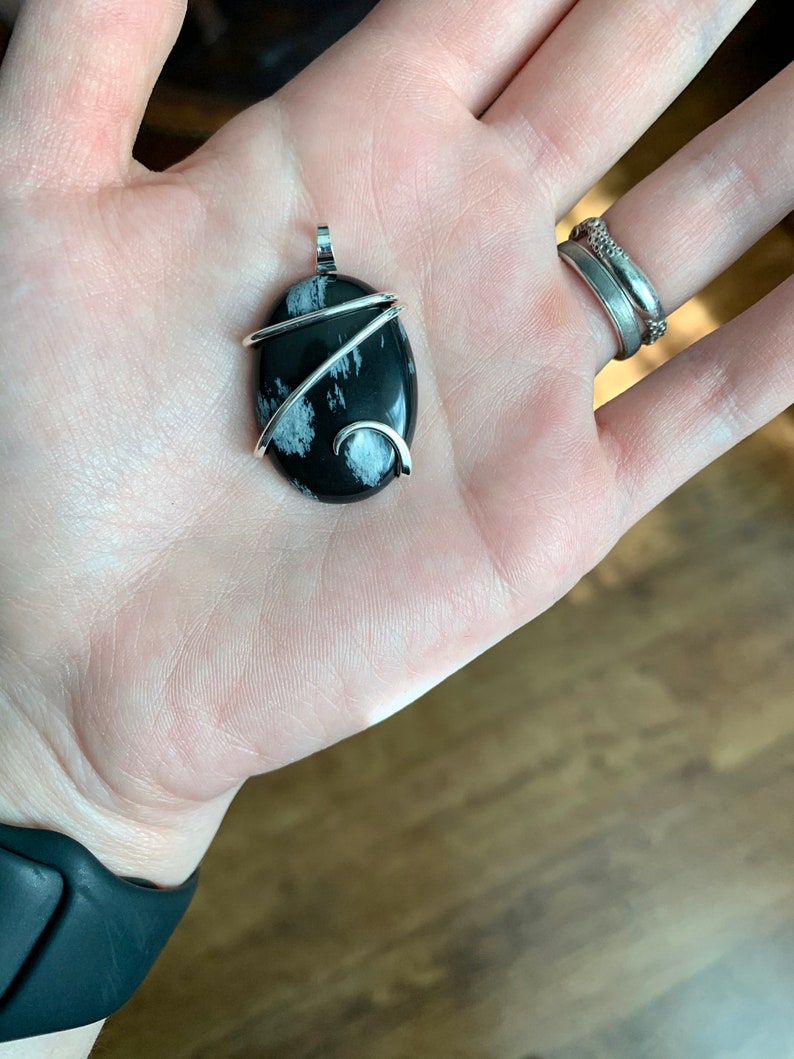 Snowflake obsidian in sterling silver pendant
