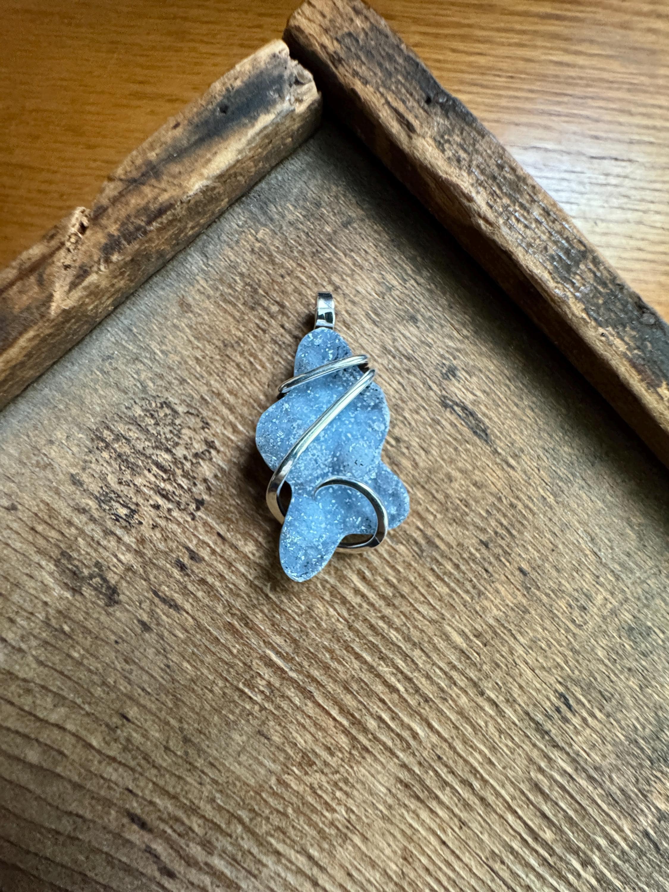 Pendentif Agate Druze Argent Sterling - 12,94g, Pierre Naturelle Noire Et Blanche, Sans Traitement