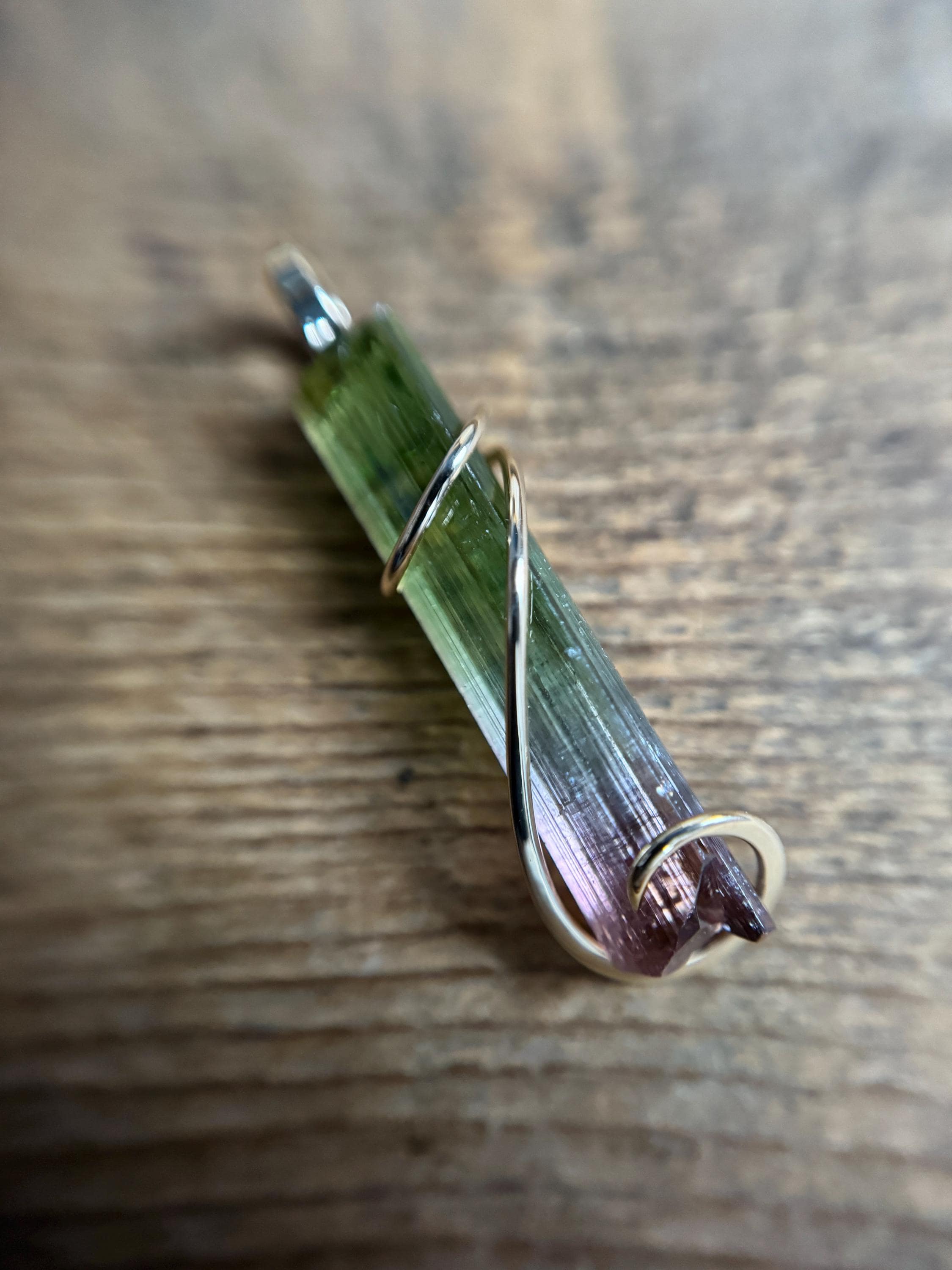 Wassermelonenturmalin Kristall in 14k Gold Anhänger