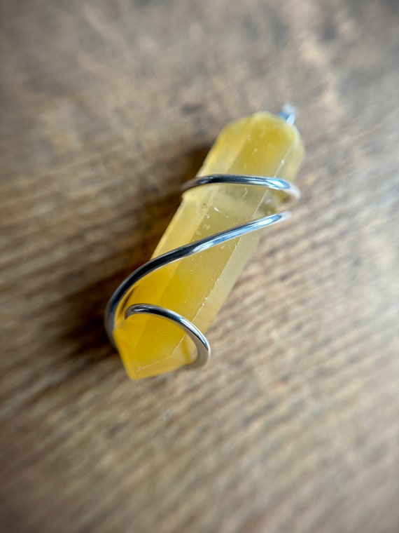 Yellow quartz crystal in sterling silver pendant