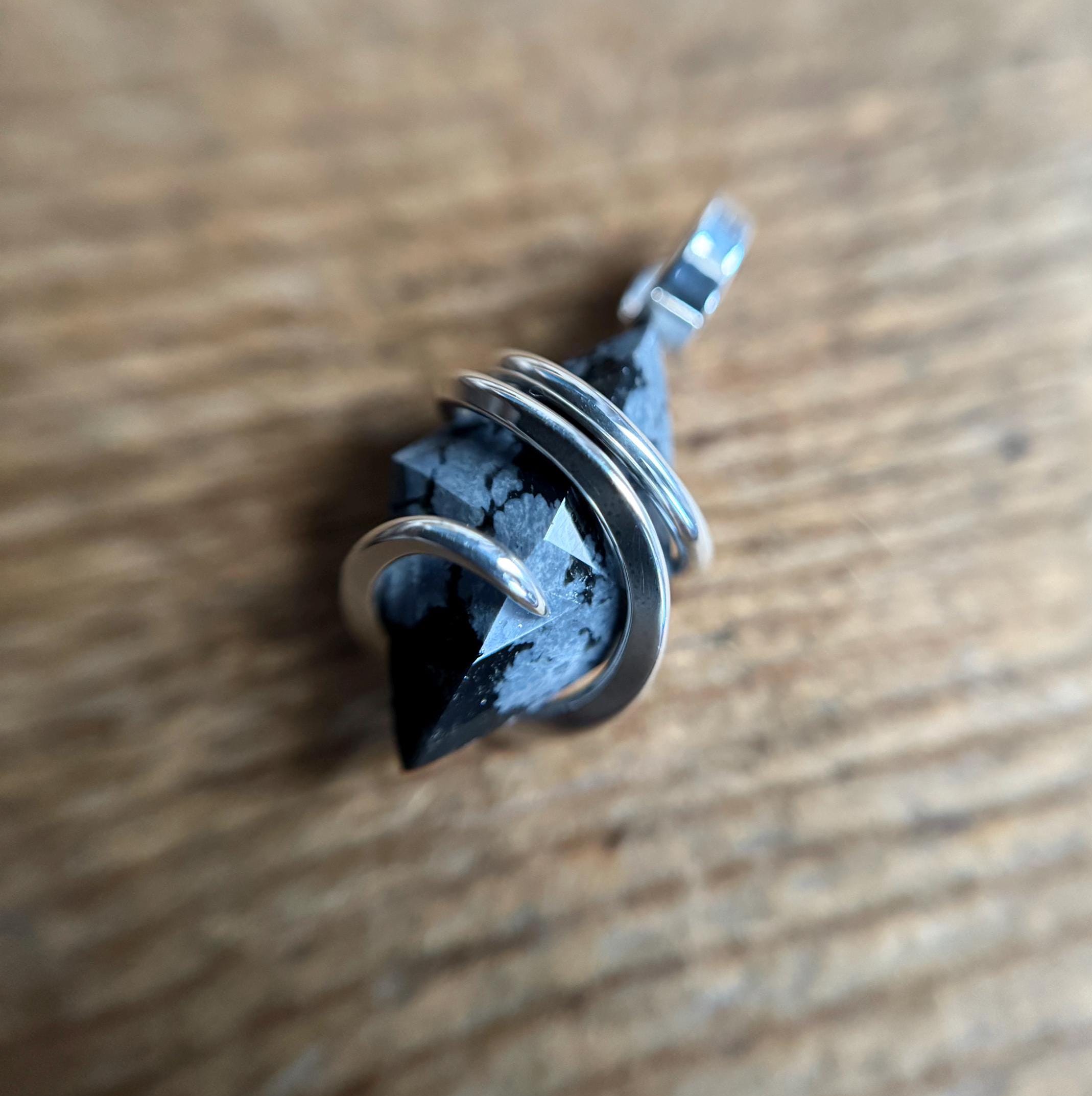 flake オプシディアンペンダント SILVER 925 Faceted Snowflake Obsidian in Sterling Silver Pendant - Etsy