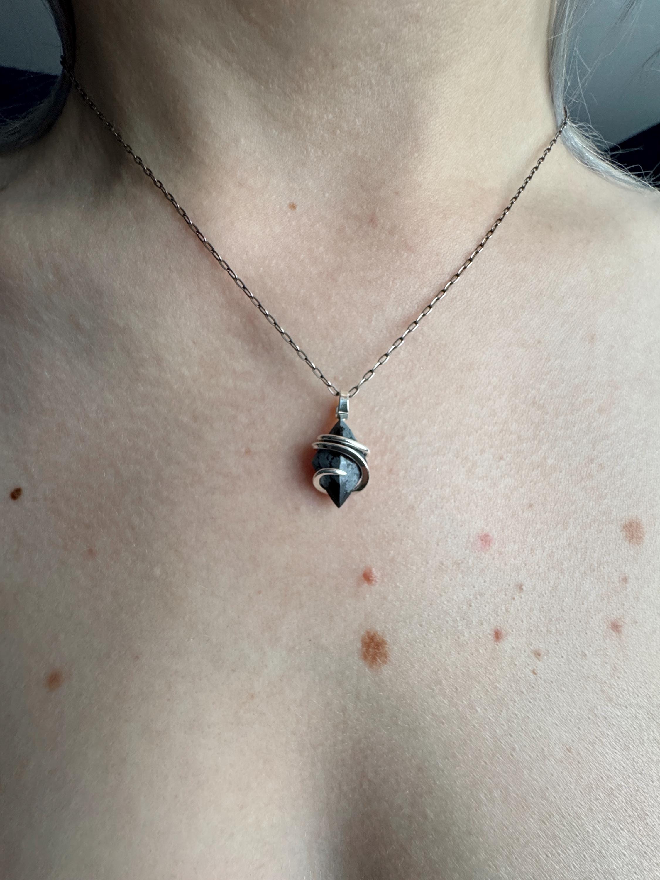Faceted Snowflake Obsidian in Sterling Silver Pendant - Etsy