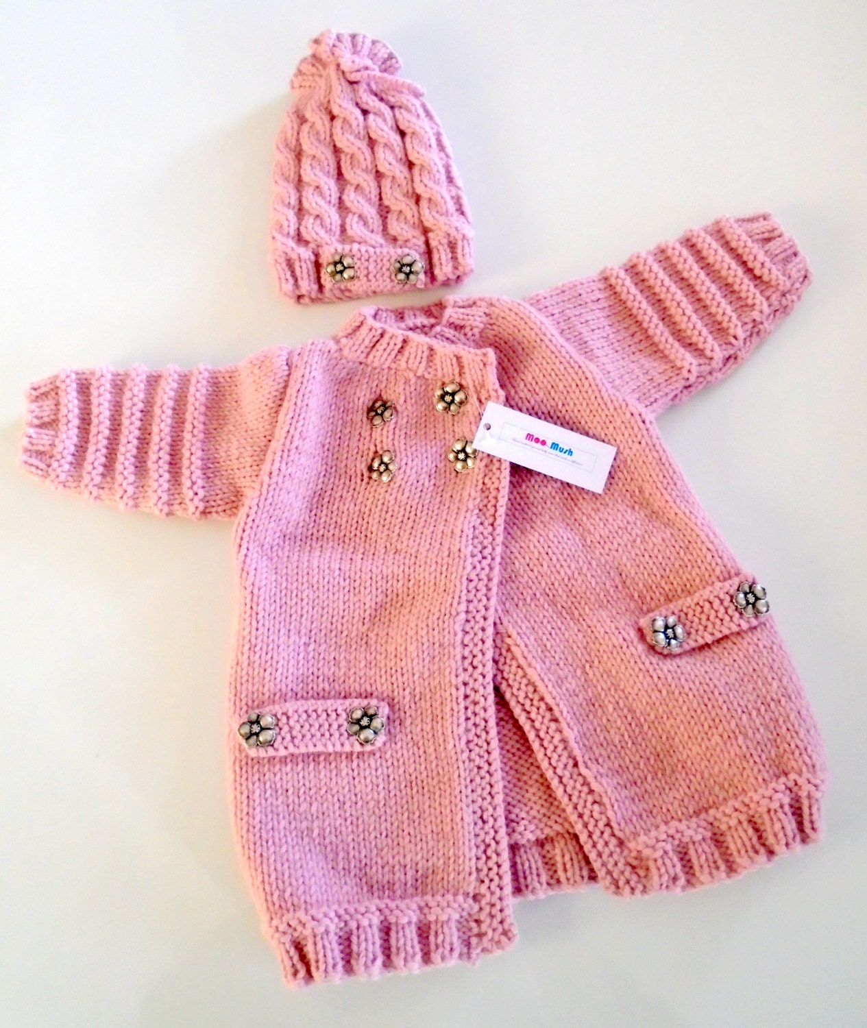 Hand Knitted Baby Girl Double Breasted Coat and Hat Set | Etsy