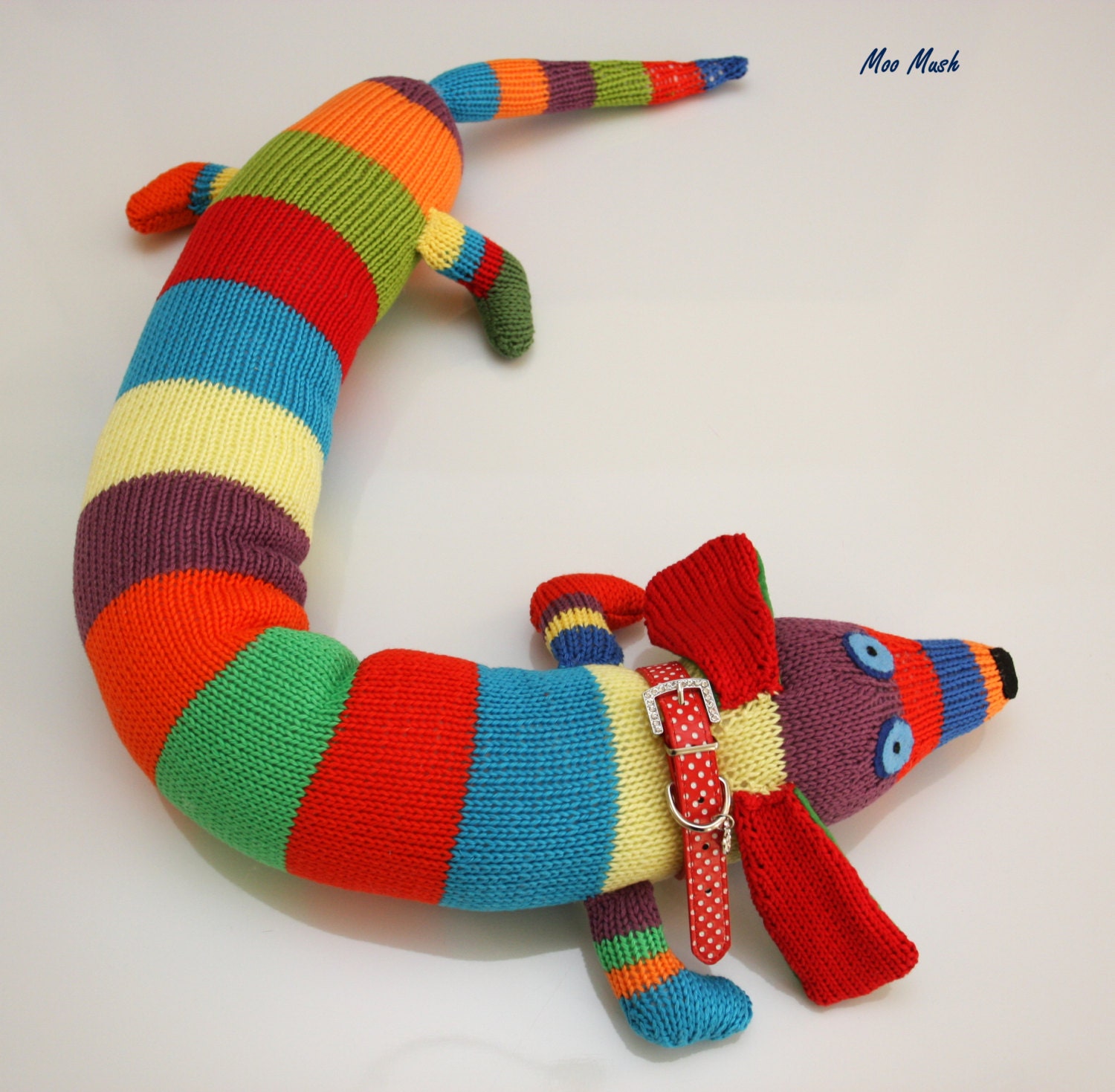 Hand Knitted Cotton Striped Draught Excluder Sausage Dog Soft Etsy