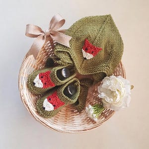 Hand Knit Baby Fox Cotton Pixie Hat with Matching Booties - Ready to Ship!