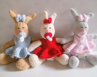 Hand Knitted Cottton Bunny with a Dummy - Ready to Ship!